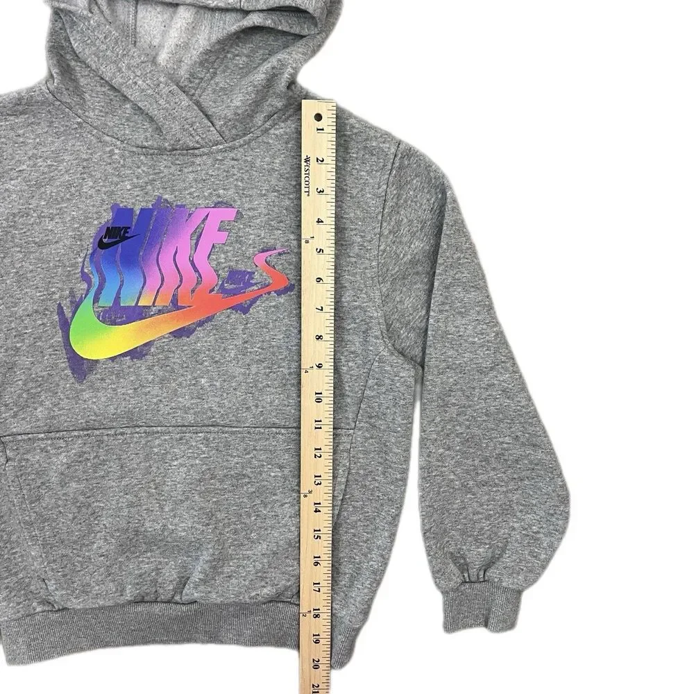 Nike Unisex Kids M Gray Fleece Pullover Hoodie Rainbow Logo Pockets